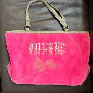Juicy Couture Hot Pink Suede Tote with Bow and Embroidered Logo